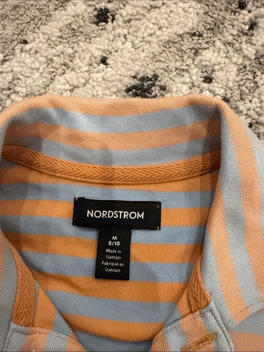 Boys Striped Polo Shirt in Light Blue and Peach